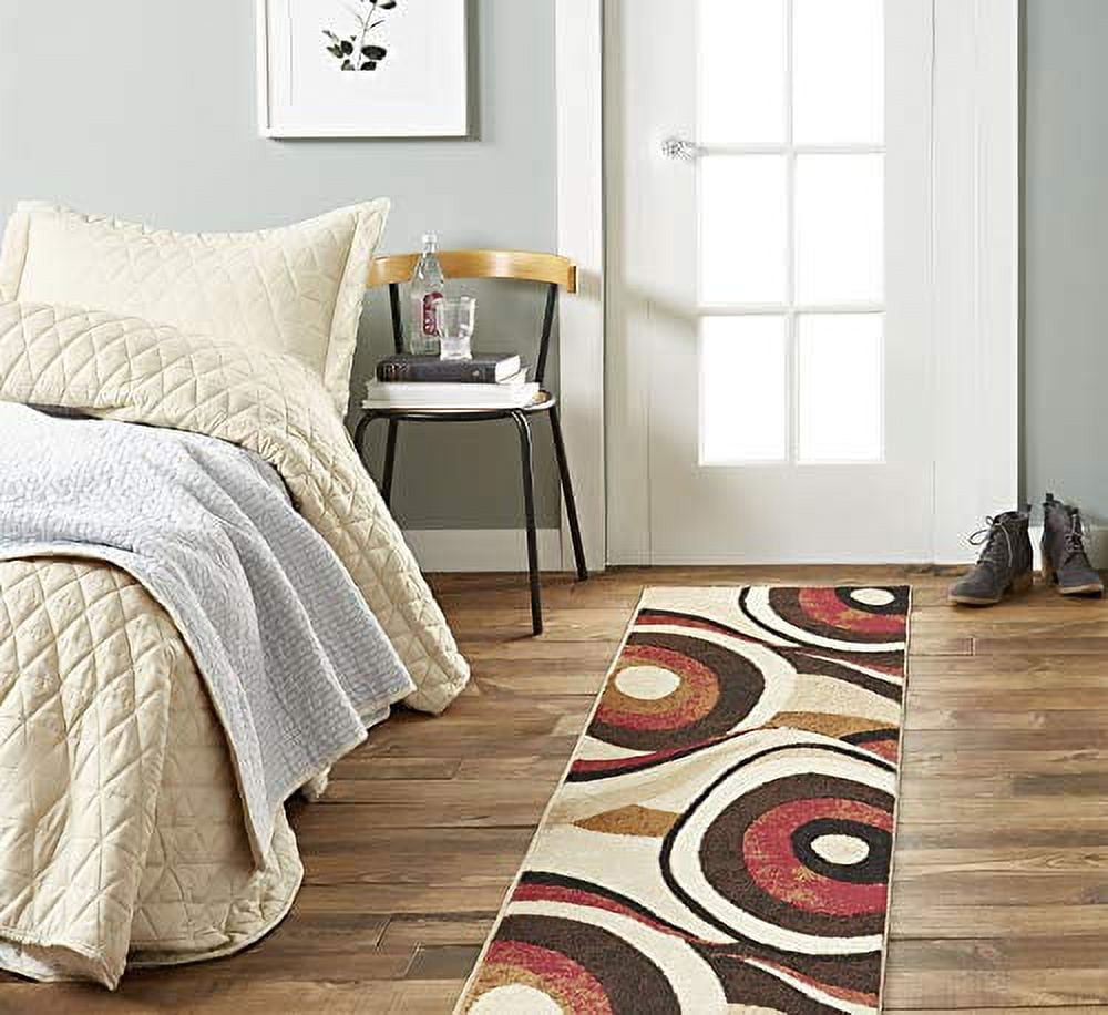 Tribeca Slade Brown and Red Abstract Runner Rug