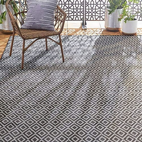 Home Dynamix Tripoli Lydia Modern Diamond Indoor/Outdoor Area Rug, Charcoal/Cream, 3'7"x5'2"