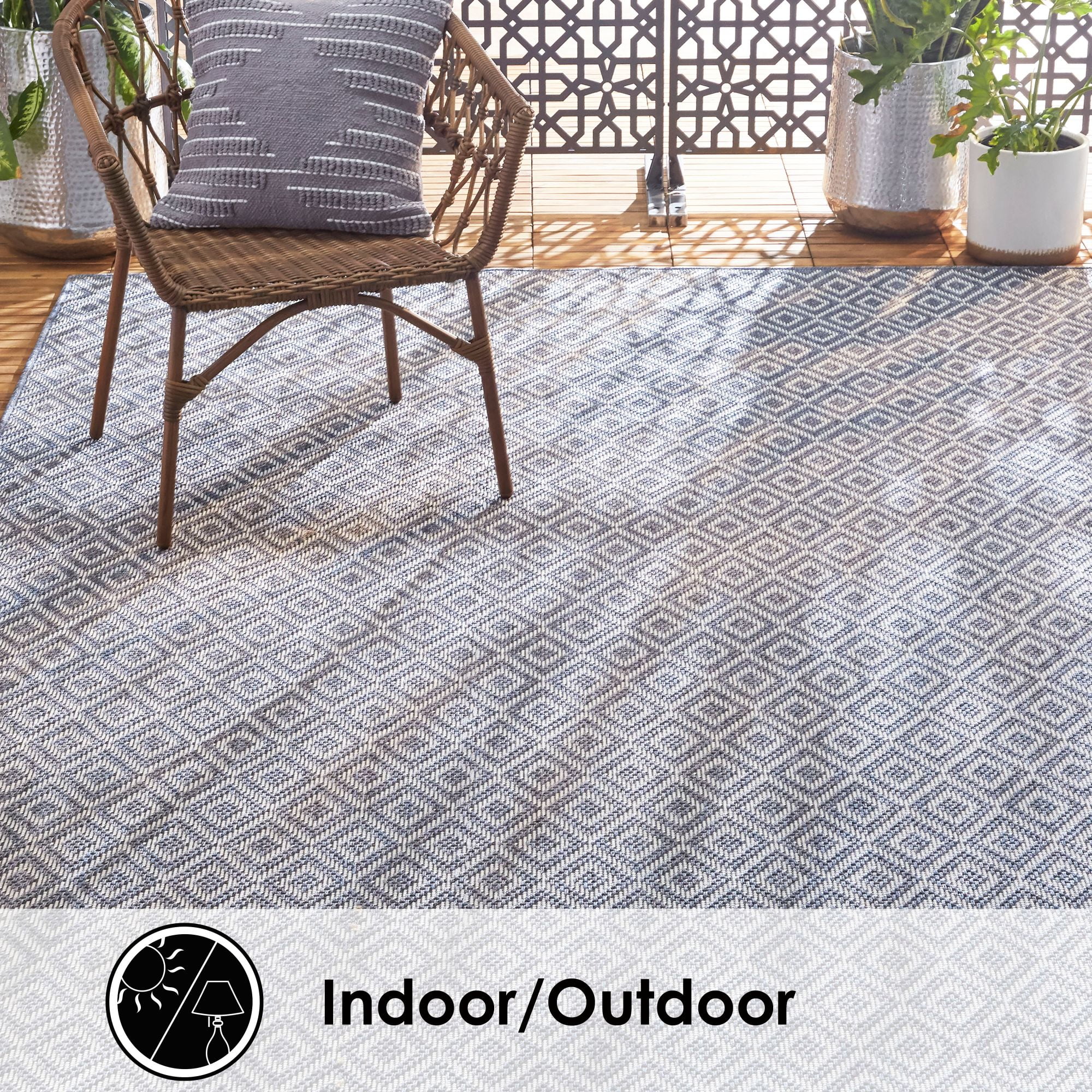 Home Dynamix Tripoli Lydia Modern Diamond Indoor/Outdoor Area Rug, Denim/Cream, 5'3"x7'3"