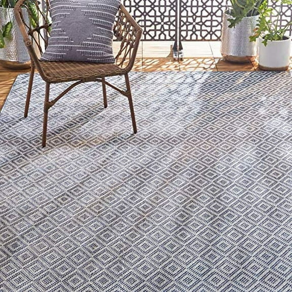 Home Dynamix Tripoli Lydia Modern Diamond Indoor/Outdoor Area Rug, Denim/Cream, 7'10"x10'2"