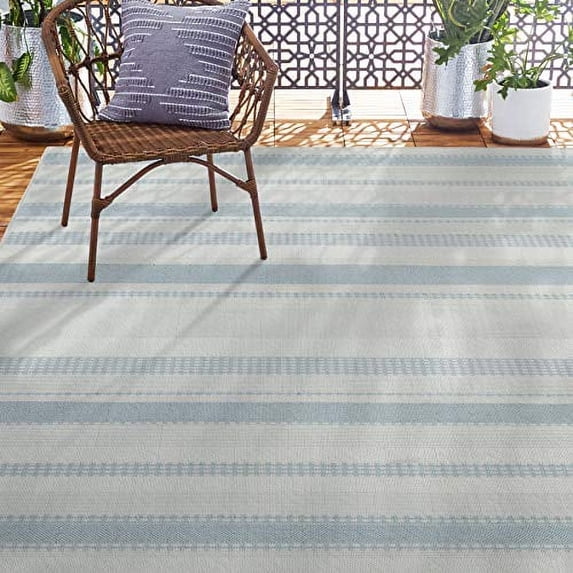 Home Dynamix Tripoli Mateo Modern Striped Indoor/Outdoor Area Rug, Blue/Cream, 7'10"x10'2"