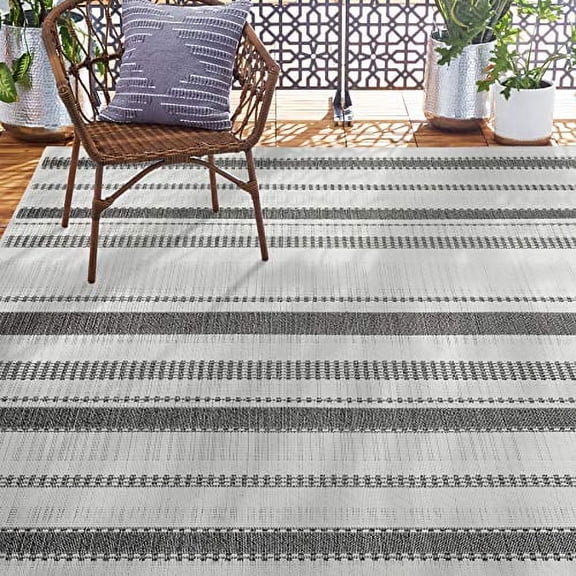 Home Dynamix Tripoli Mateo Modern Striped Indoor/Outdoor Area Rug, Charcoal/Cream, 7'10"x10'2"