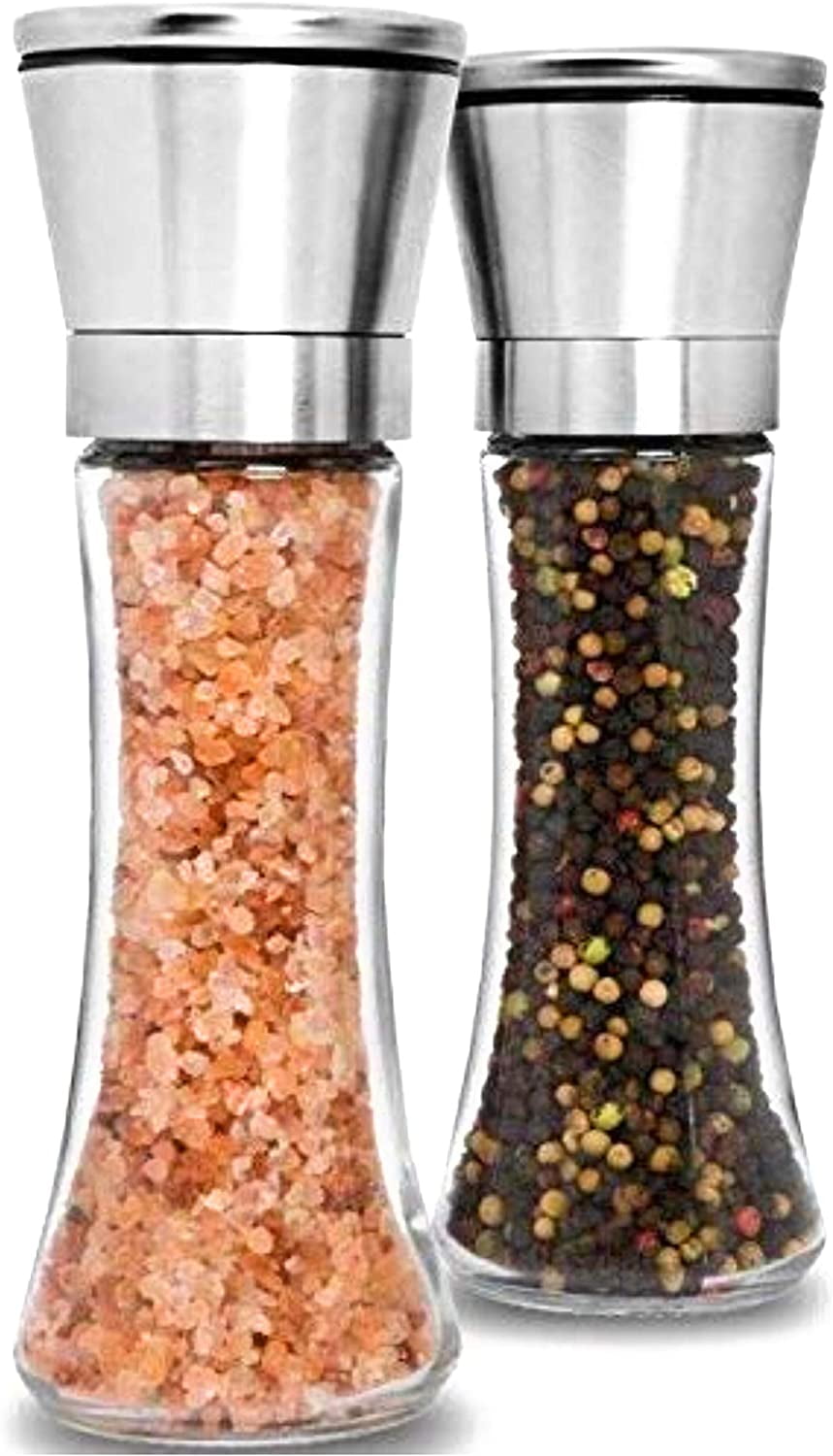 Home EC Premium Stainless Steel Salt and Pepper Grinder Set of 2 -  Adjustable Ceramic Sea Salt Grinder & Pepper Grinder - Tall Glass Salt and  Pepper