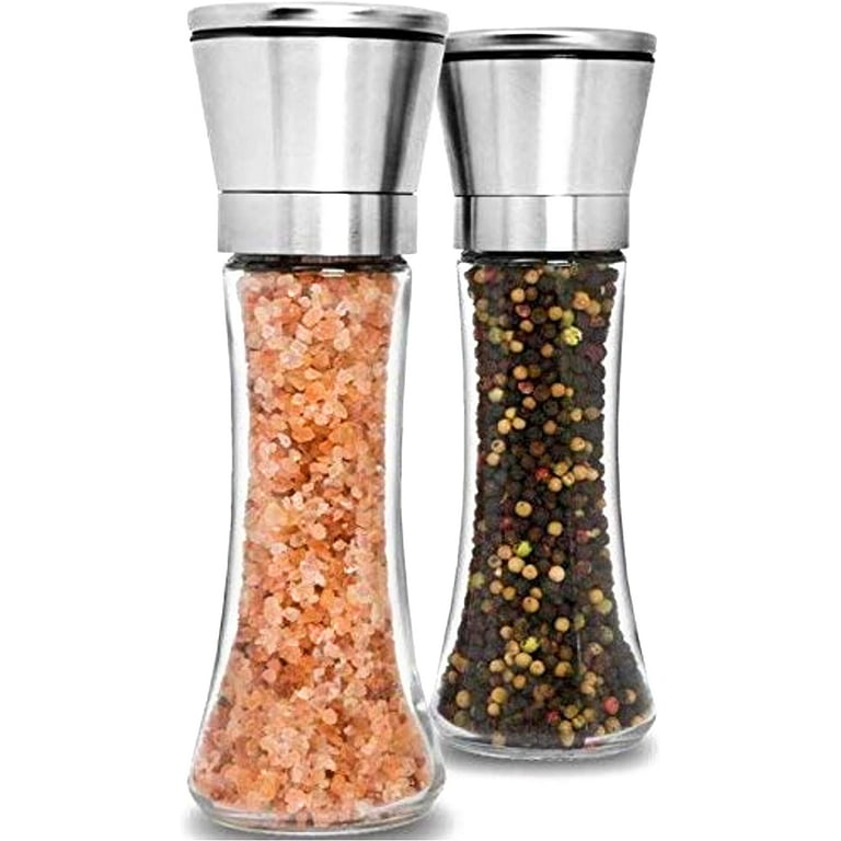 Home EC Premium Stainless Steel Salt and Pepper Grinder Set (Tall 2pk) and  Salt and Pepper Shaker Set (2pk) Adjustable Glass and Stainless Steel Salt