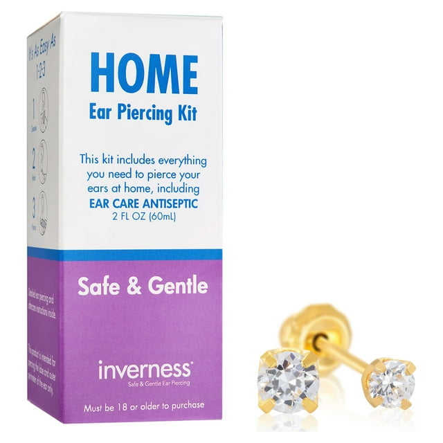 Home Ear Piercing Kit with 14k Yellow Gold 2mm 4Prong Clear Cubic