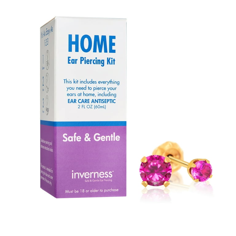 Home Ear Piercing Kit with a 14K 3MM July Created Ruby Birthstone