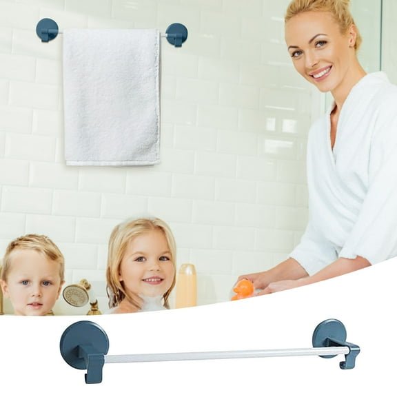 Home Edit Storage LAWOR Bathroom Towel Rack Hole Free Towel Rod Single Pole Hanger Bathroom Towel Rack Household Towel Rack Blue O1237
