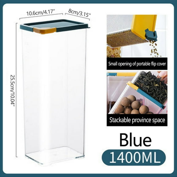 Home Edit Storage LAWOR Sealed Storage Tank For Cereals Large Storage Box Kitchen Food Storage Dry Fruit Tea Sealed Tank Blue 10.6X8X25.5CmO6655