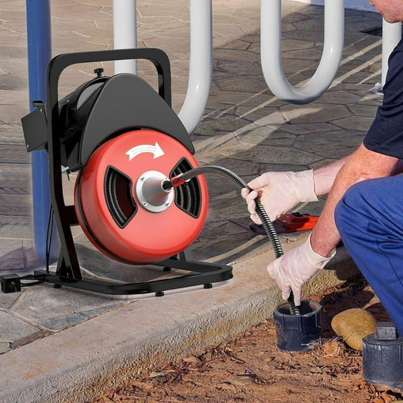 Home Electric Snake For Plumbing,450W Sewer Machine Drain Snake 50 Ft X 1/2 Inch Professional Drain Cleaner Machine Augerfor 1 to 4 Inch Pipes with 4 Cutters & Foot Switch and Pair of Gloves