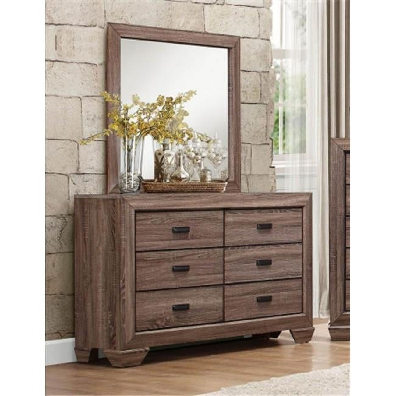 Beechnut Light Elm 59" Six-Drawer Dresser with Faux Wood Veneer