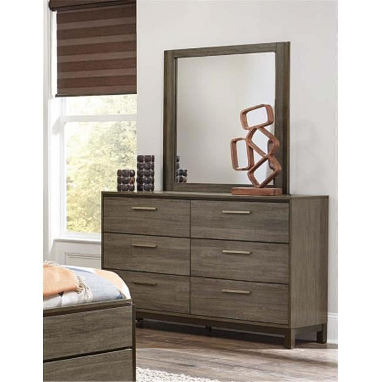 Gray and Brown Faux Wood 6-Drawer Transitional Dresser