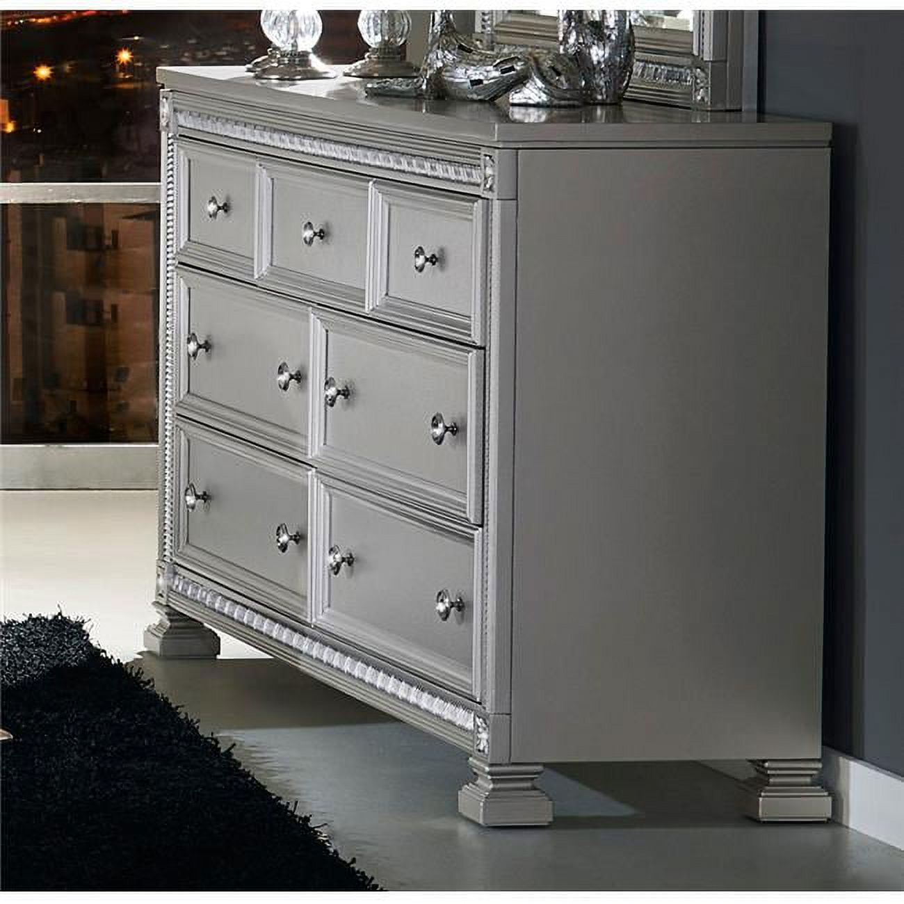 Bevelle Silver Glam Dresser with 7 Drawers