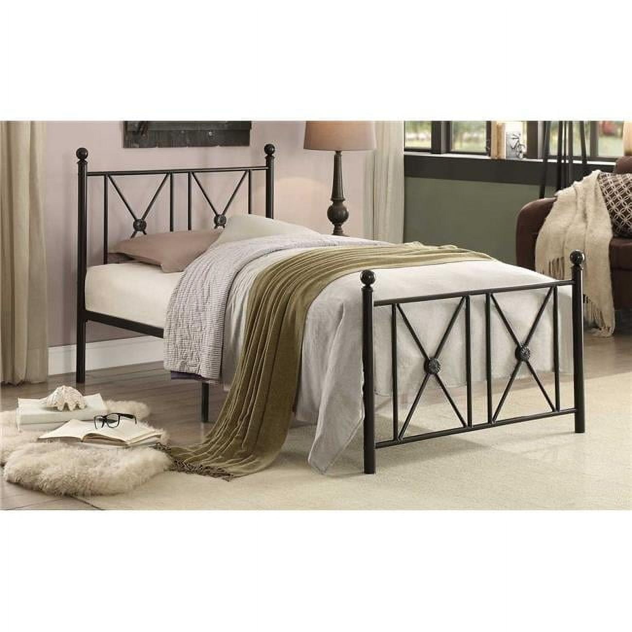 Mardelle Black Twin Metal Platform Bed with Headboard