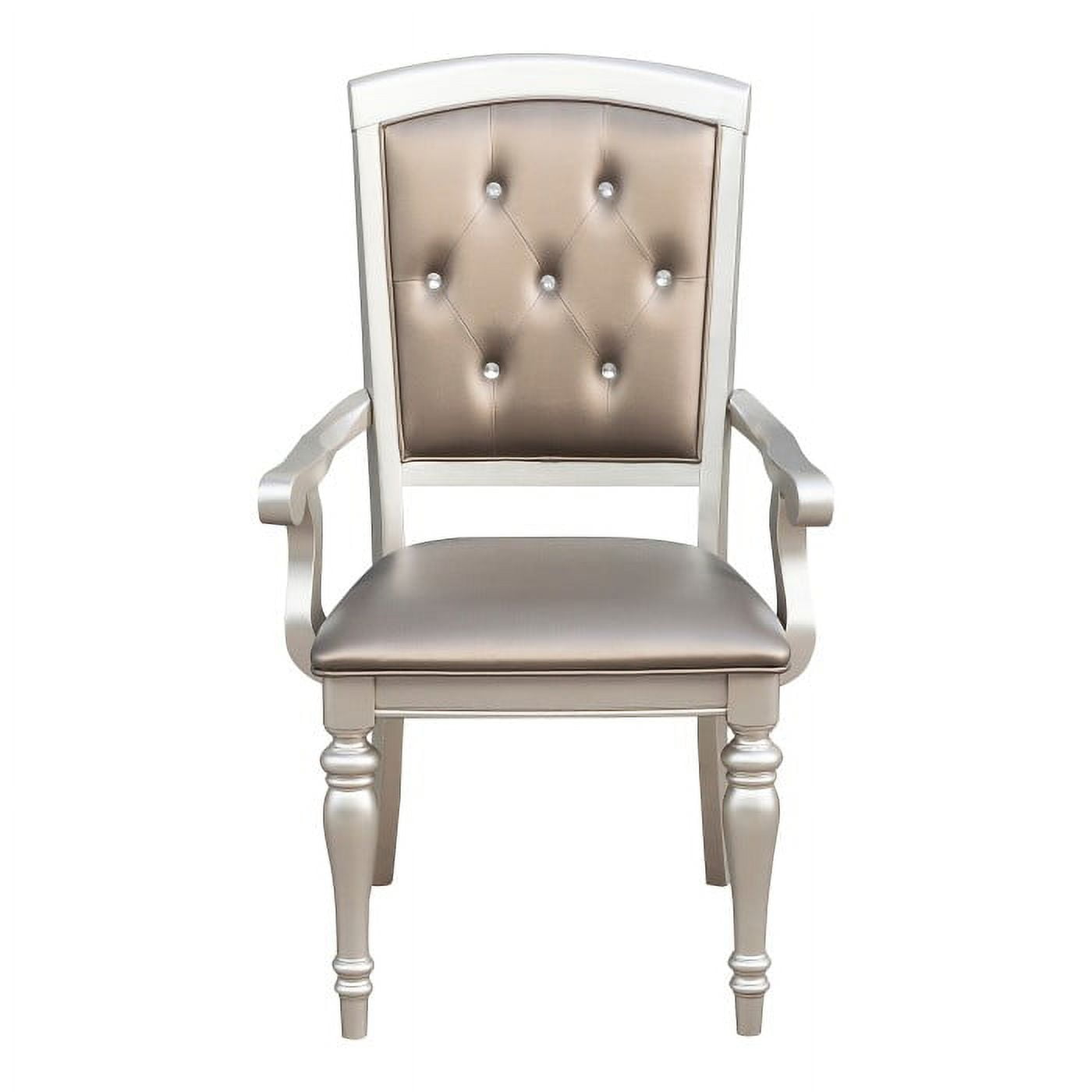 Beige Faux Leather Upholstered Arm Chair with Turned Legs