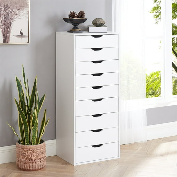 Home Emporium Bianca 9-Drawer Tall Dresser with Storage Shelves, White, 200 lbs