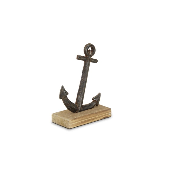 Home Entryway Cast Iron Anchor with a Wood Base Tabletop Decor - Gray