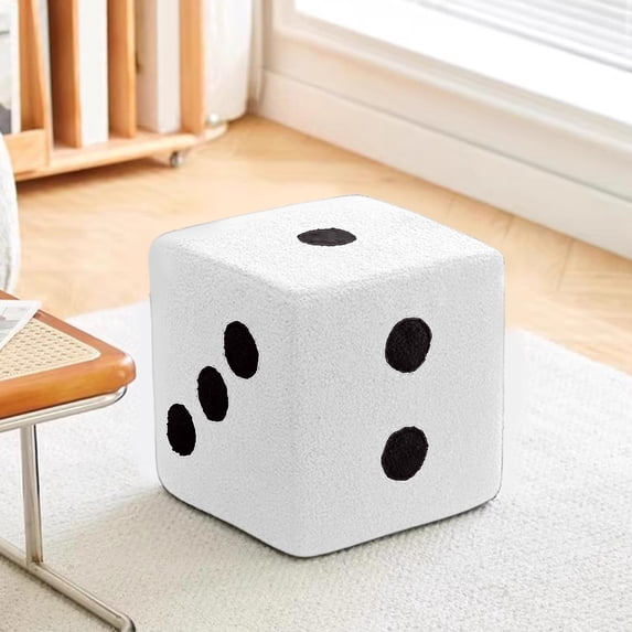 Home Entryway Dice Stool,Retro Cube Footrest Bench with Soft Plush Top,Multi-Purpose Seating and Shoe-Changing Stool,Comfortable High-Resilience Sponge for Living Room Bedroom Vanity-White