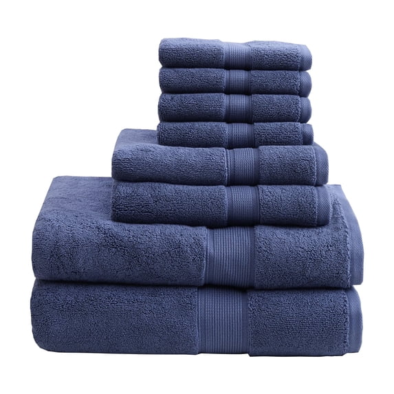 Madison Park 8-Piece Luxury Cotton Towel Set, 800GSM Bath Towels, Ultra Soft & Absorbent, Slate Blue