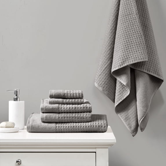 Home Essence 800gsm 6 Piece Solid Print Cotton Towel Set, Gray
