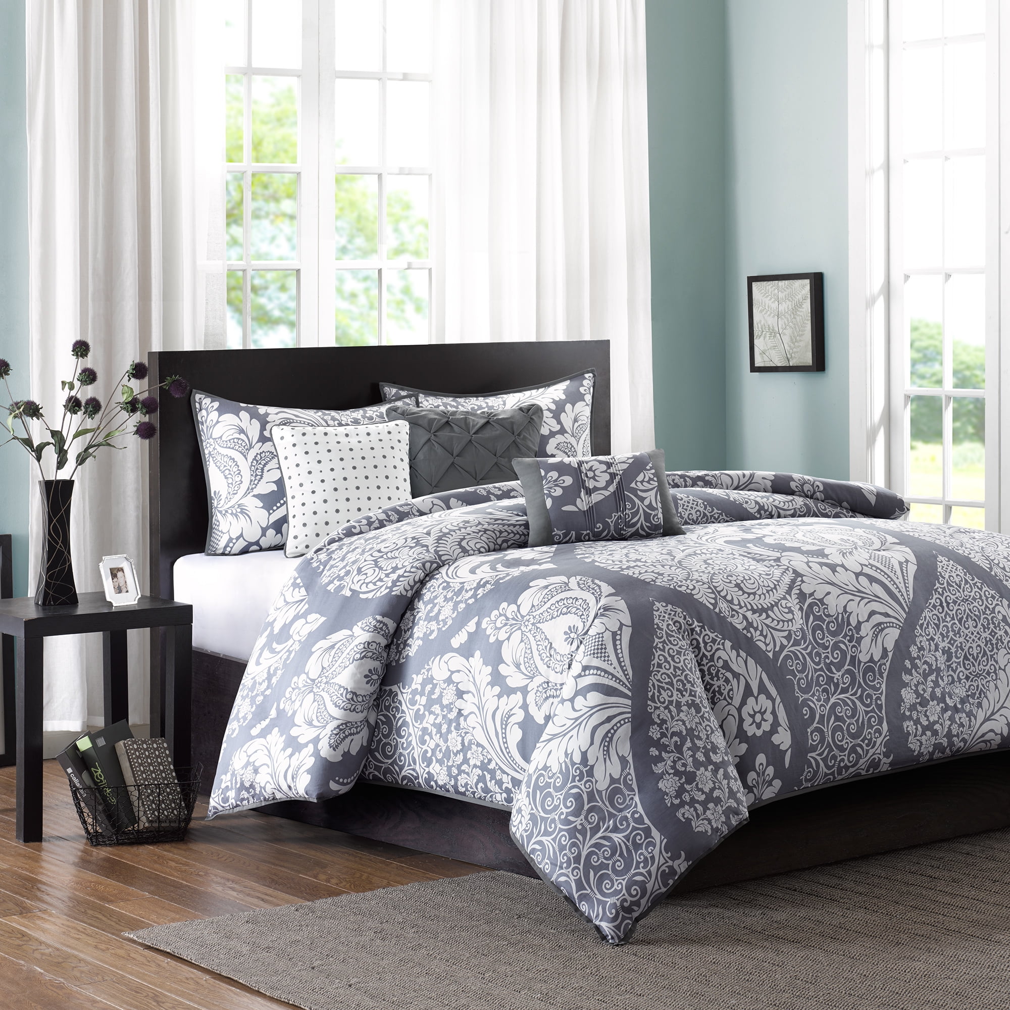 Vienna 6 Piece Gray Cotton Sateen Duvet Cover Set