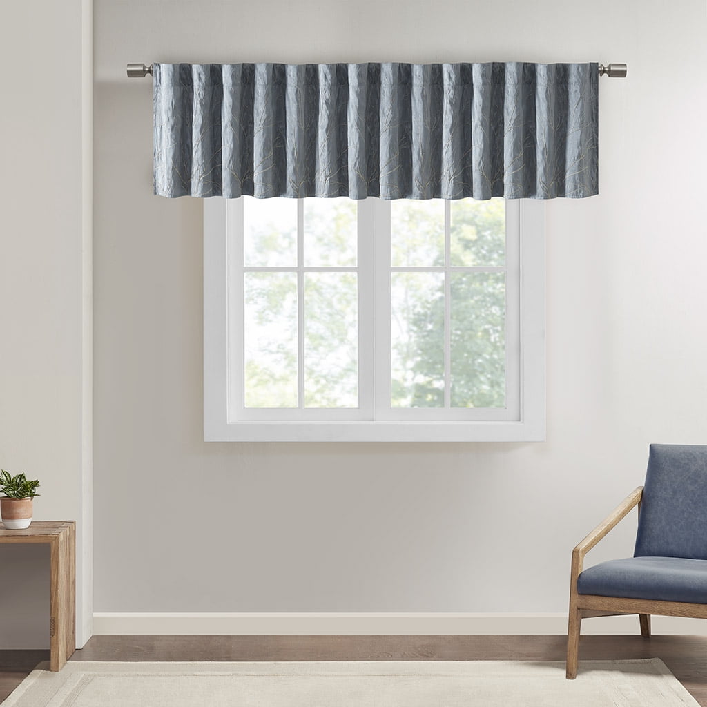 Blue Faux Silk Embroidered Sill Length Valance