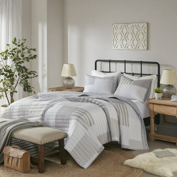 Home Essence Aidan 3 Piece Reversible Cotton Coverlet Set, Full/Queen, Grey Multi