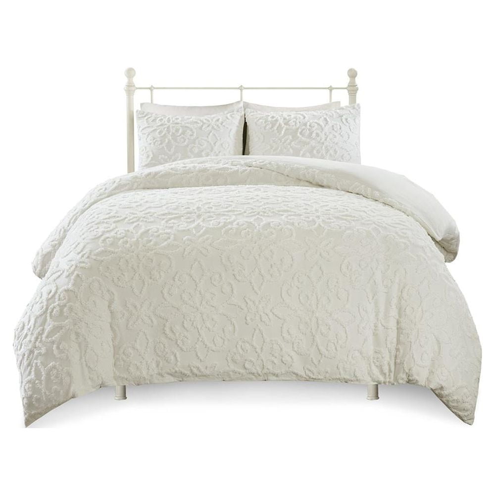 Amber Floral Medallion Full/Queen Cotton Chenille Duvet Cover Set