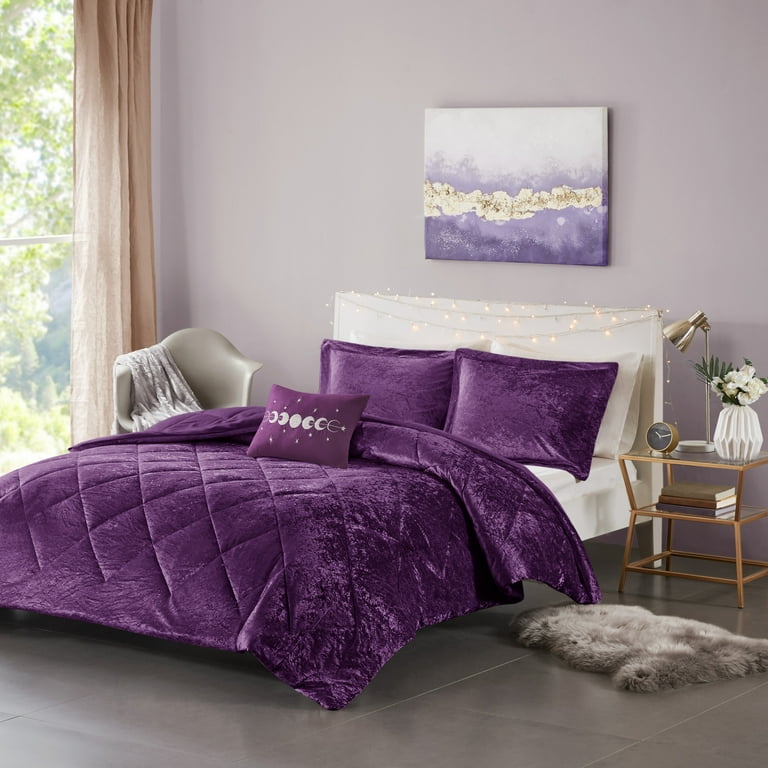 Home Essence Apartment Alyssa Diamond Quilted Polyester Velvet Comforter Set Purple Full Queen