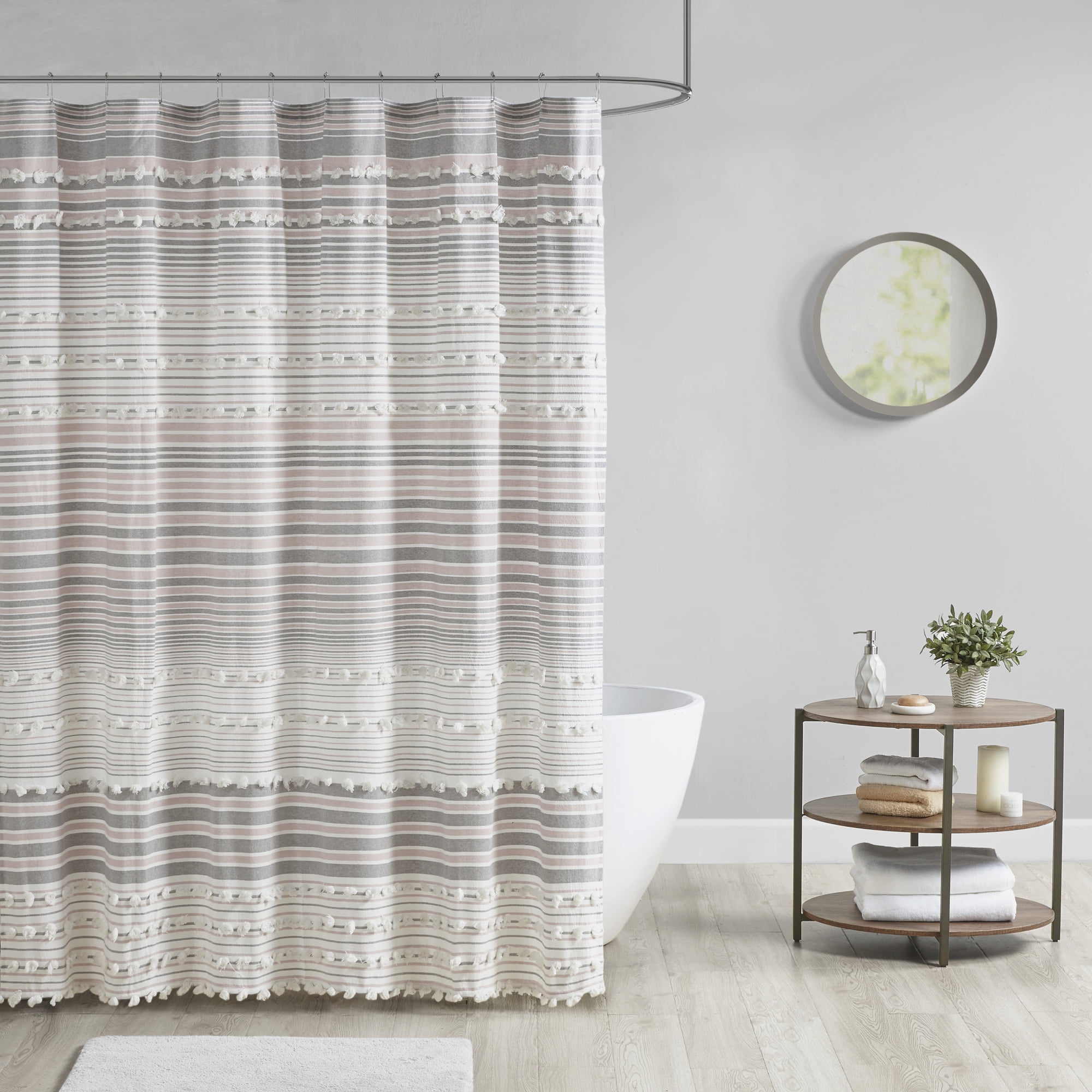 Home Essence Apartment Corey Cotton Yarn Dye Shower Curtain with Pom