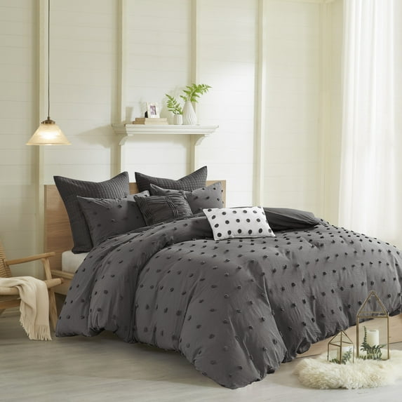 Home Essence Apartment Cotton Jacquard Charcoal 7-Piece Comforter Set, Full/Queen