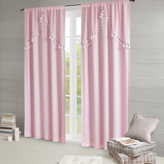 Home Essence Apartment Daisy 100% Total Blackout Panel with Attached Scallop Tassel Valance