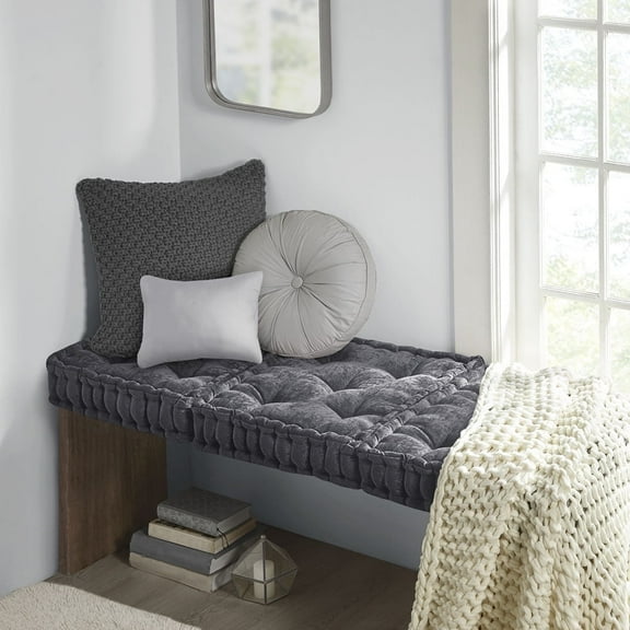 Regency Heights Square Tufted Floor Pillow, Meditation Seating Cushion , Chenille Sitting Pillows Floor and Chair Cushion for Yoga Living Room Balcony Office Outdoor, 20" x 20" Charcoal