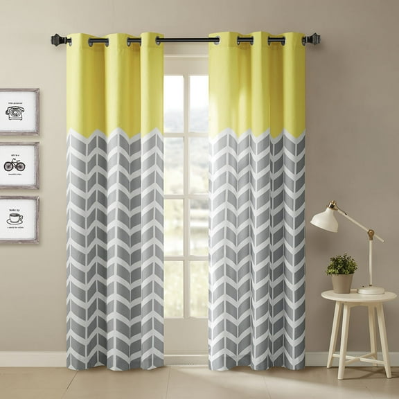 Home Essence Apartment Elaine Chevron Printed Room Darkening Grommet Top Window Curtain Panel Pair, Yellow, 42" x 63"