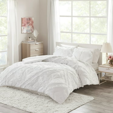 Home Essence Apartment Elia Coverlet Set with Tufted Diamond Ruffles, Twin/Twin XL, White