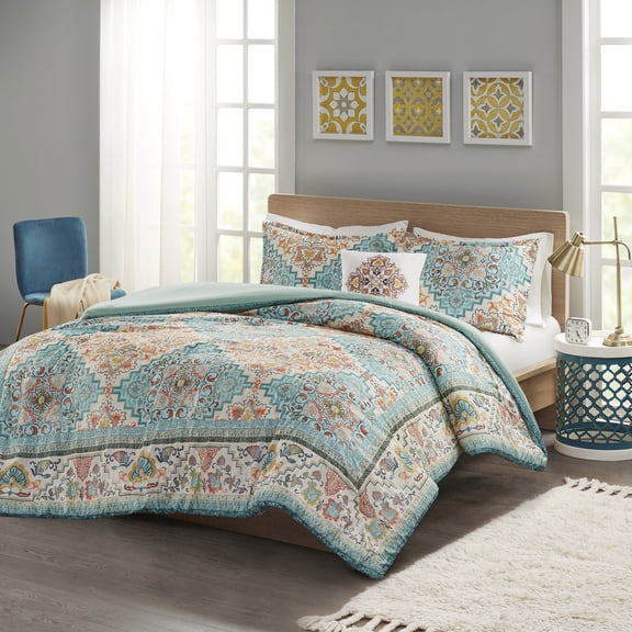 Home Essence Apartment Global Polyester Duvet Set, Full/Queen, Blue