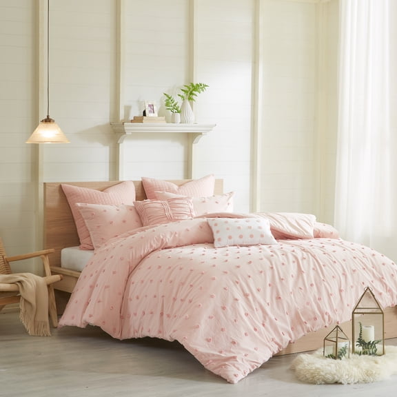 Home Essence Apartment Kay Cotton Tufted Pink 7 piece Duvet Cover Bedding Set Full/Queen