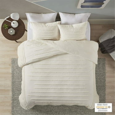 Home Essence Apartment Ronan 3 Piece Cotton Chenille Comforter Set, Full/Queen, Ivory