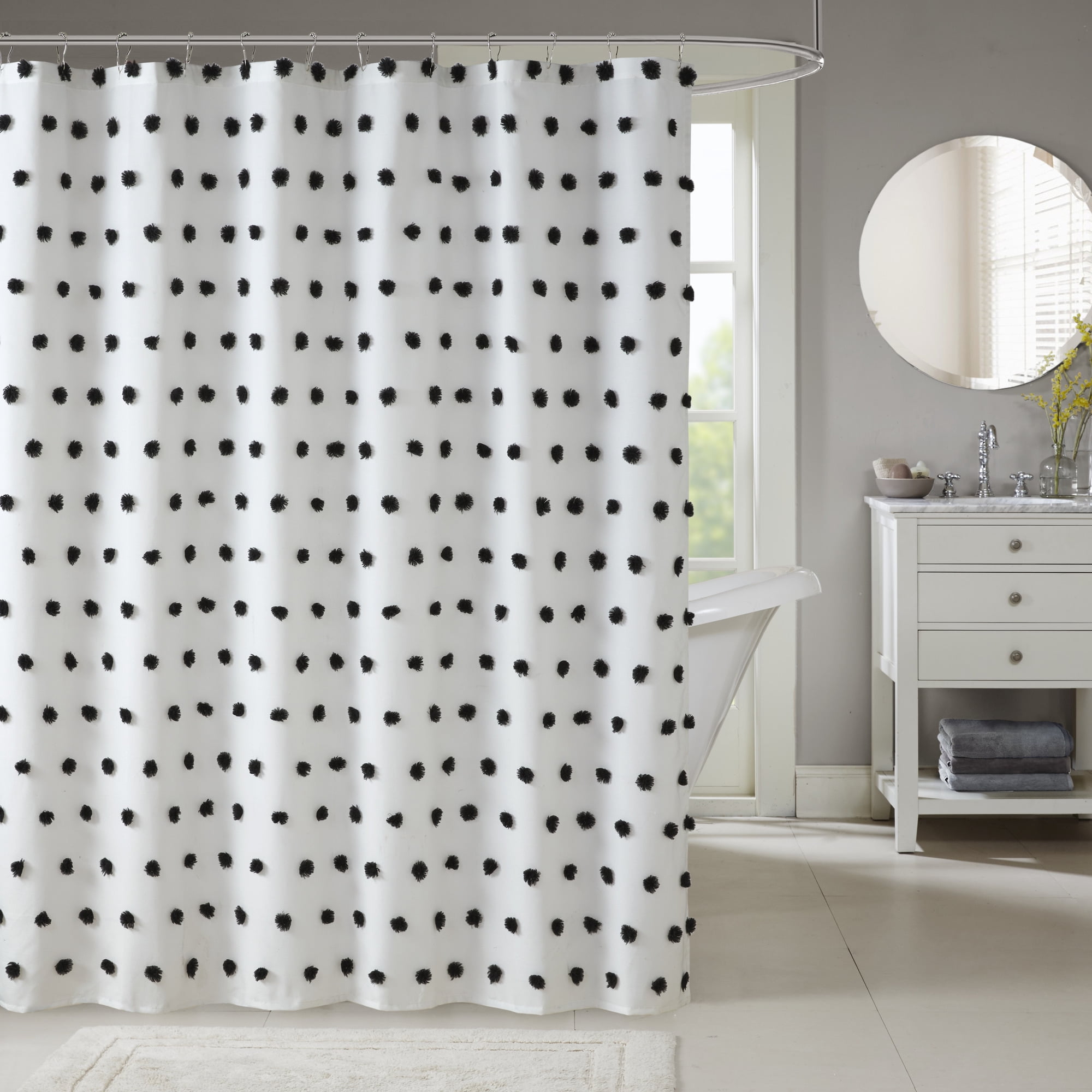 Sophie White and Black Polka Dot Shower Curtain