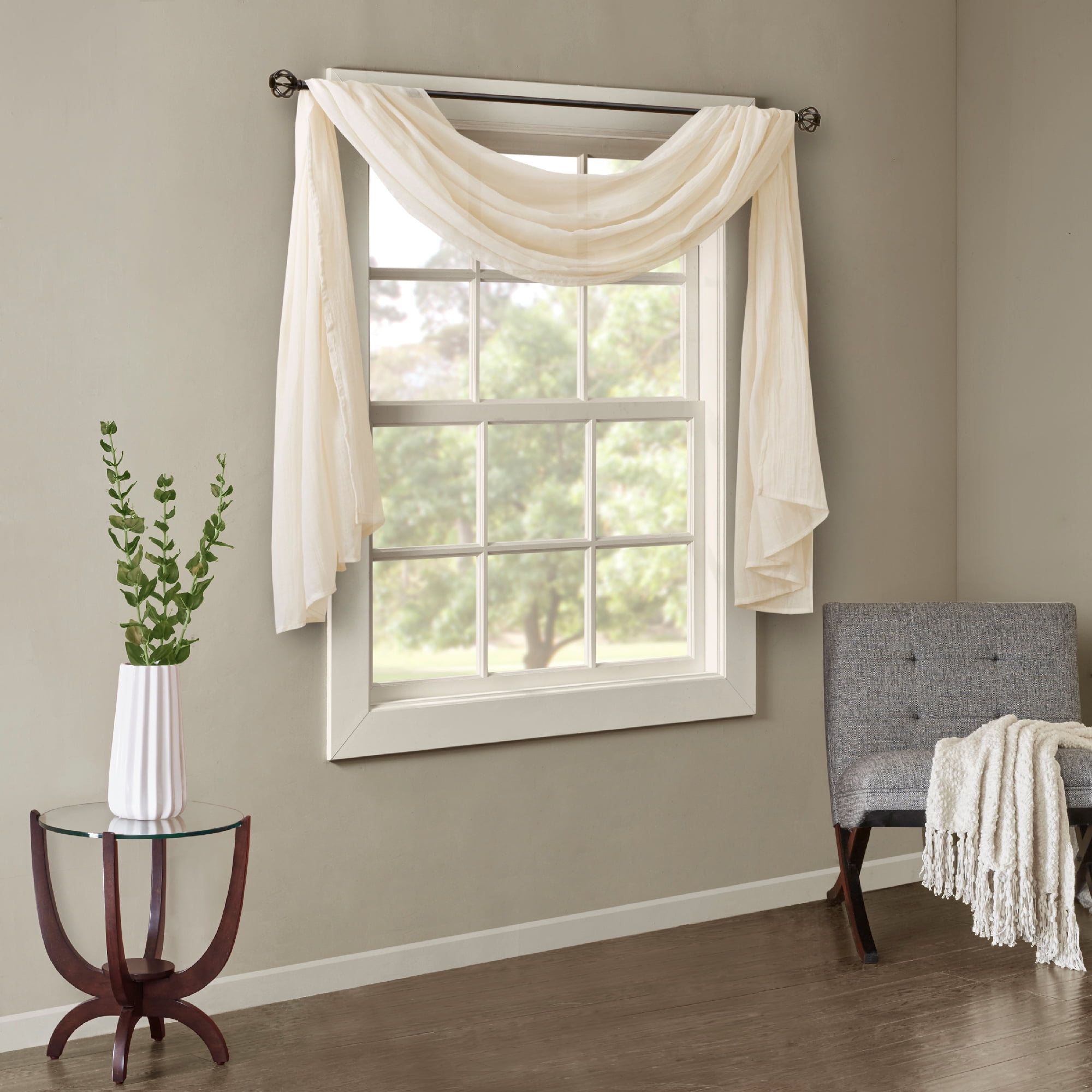 Cream 216" Crushed Sheer Window Scarf with Tabs