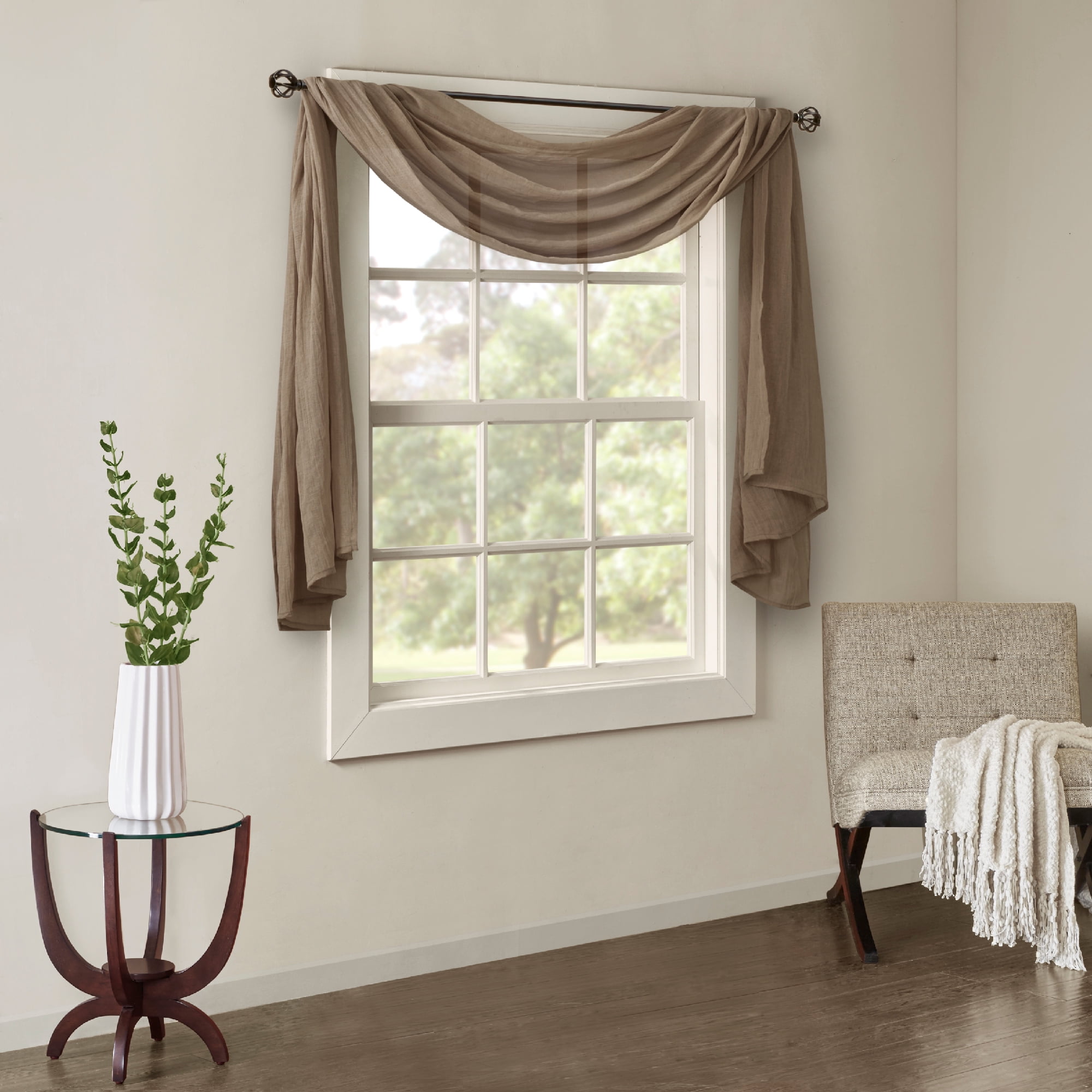 Taupe Extra Long Crushed Sheer Window Scarf Valance