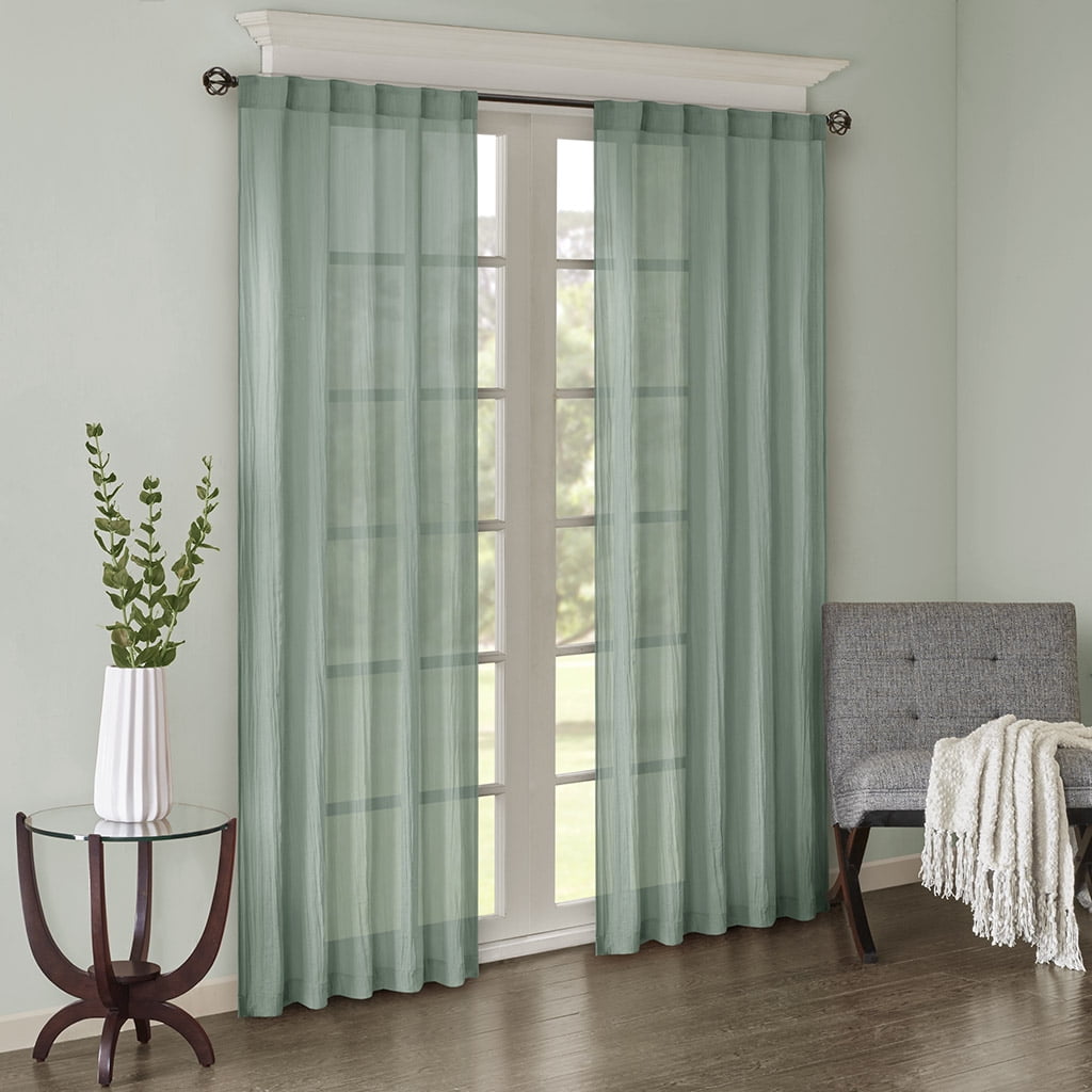 Aqua Sheer Polyester Ground Length Window Drapes, 2-Piece Set