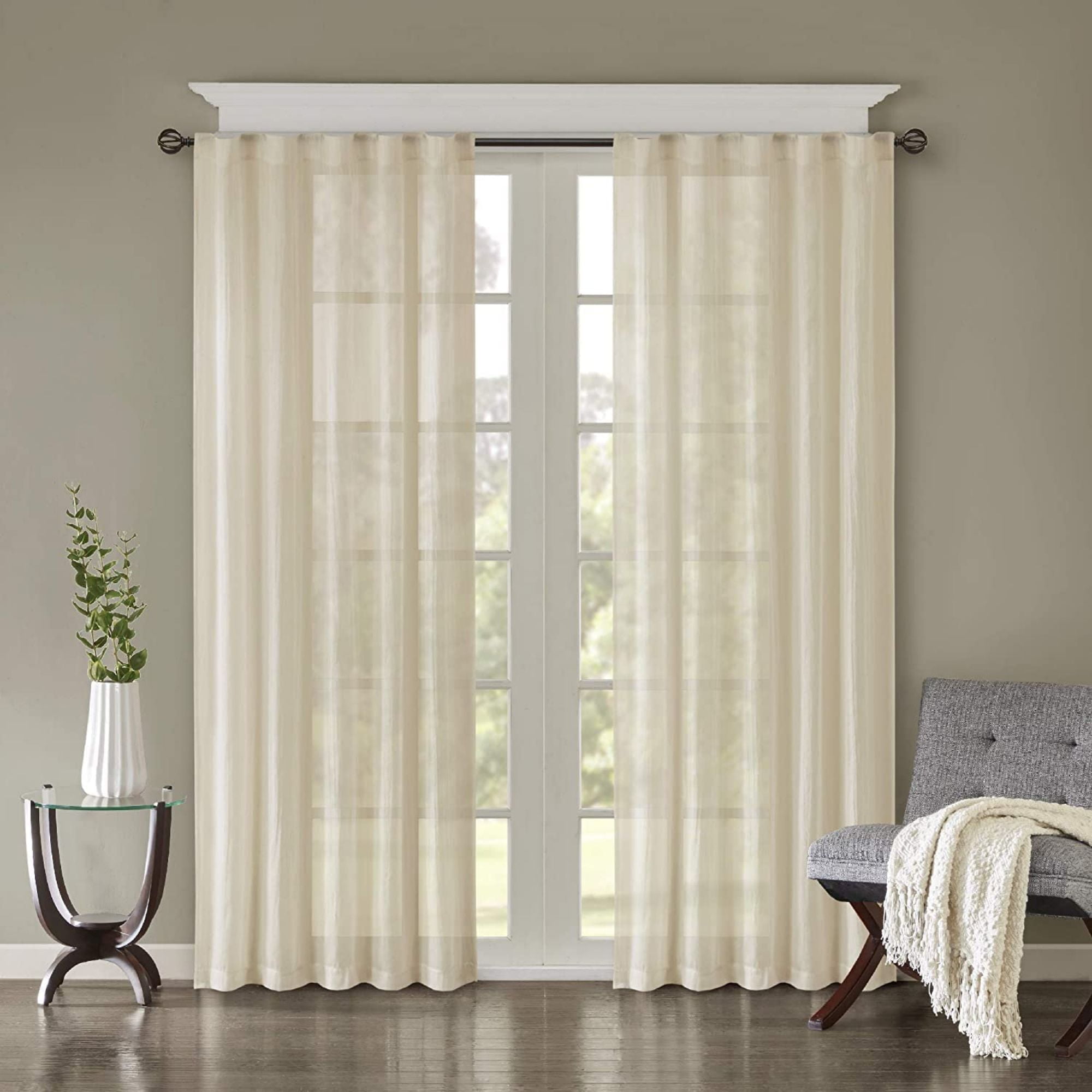 Cream Sheer Polyester Ground Length Window Drapes