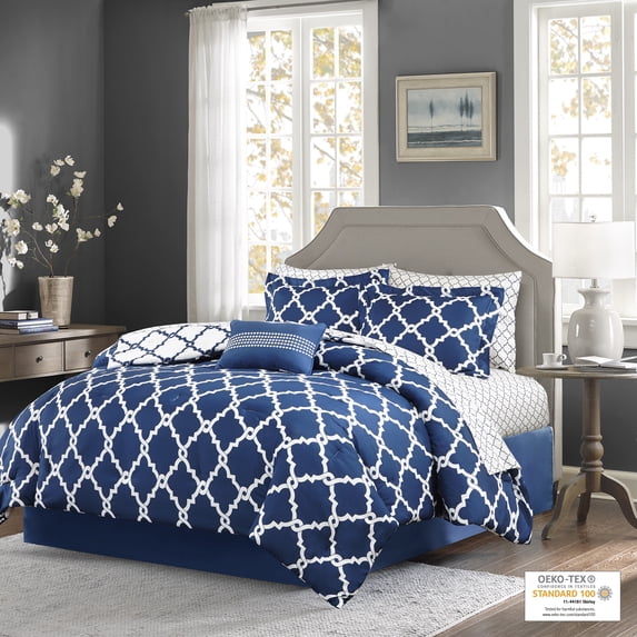 Home Essence Becker Reversible Bed in a Bag Bedding Set, Navy, King
