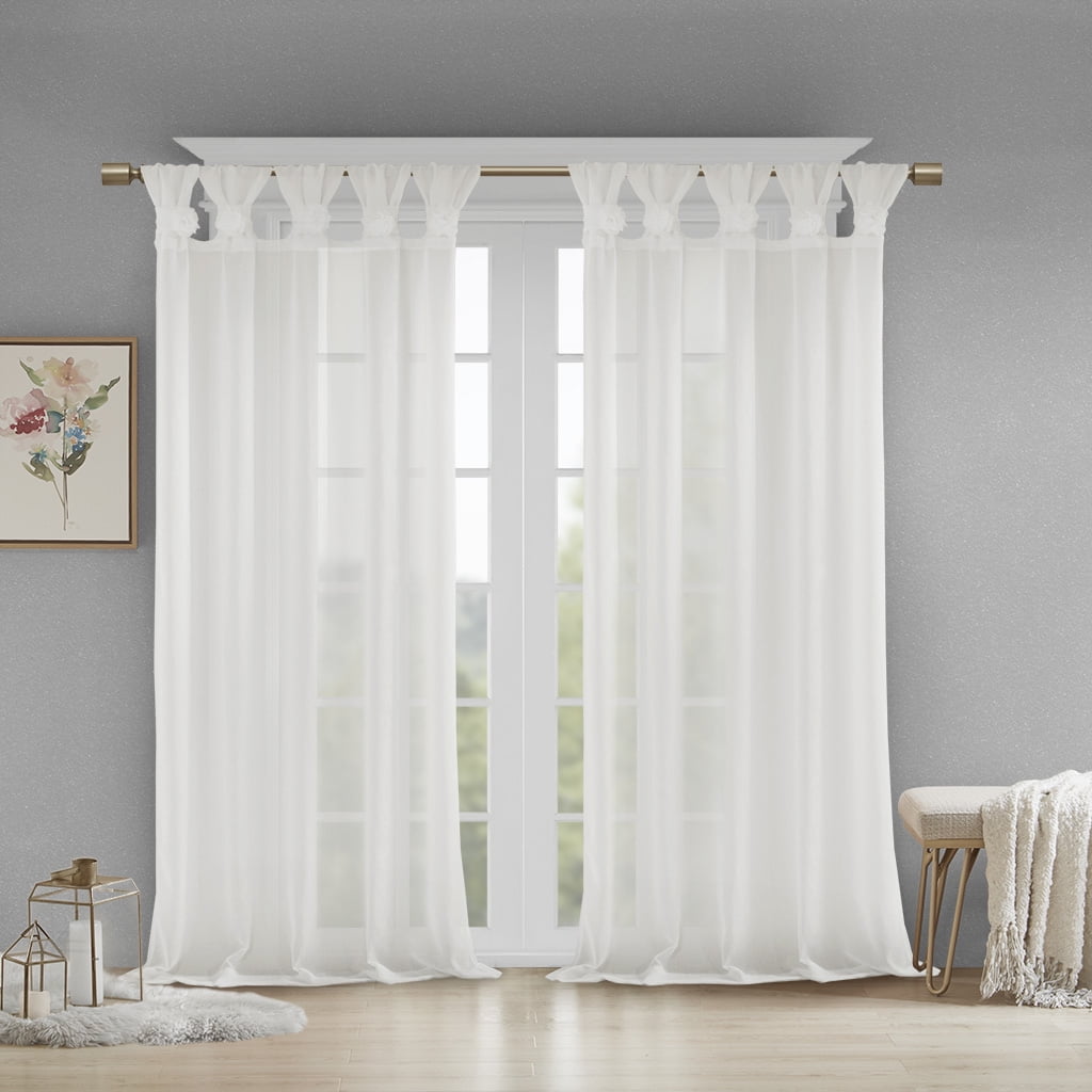White Sheer Tab Top Linen-Blend Curtain Panel