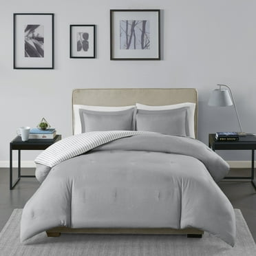 Home Essence Braydon Reversible Stripe Down Alternative Comforter Mini Set, Twin, Grey