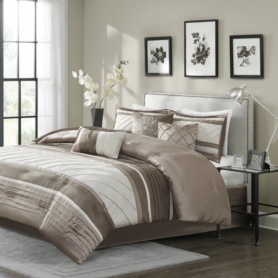 Home Essence Burnett 7 Piece Comforter Set, King, Tan