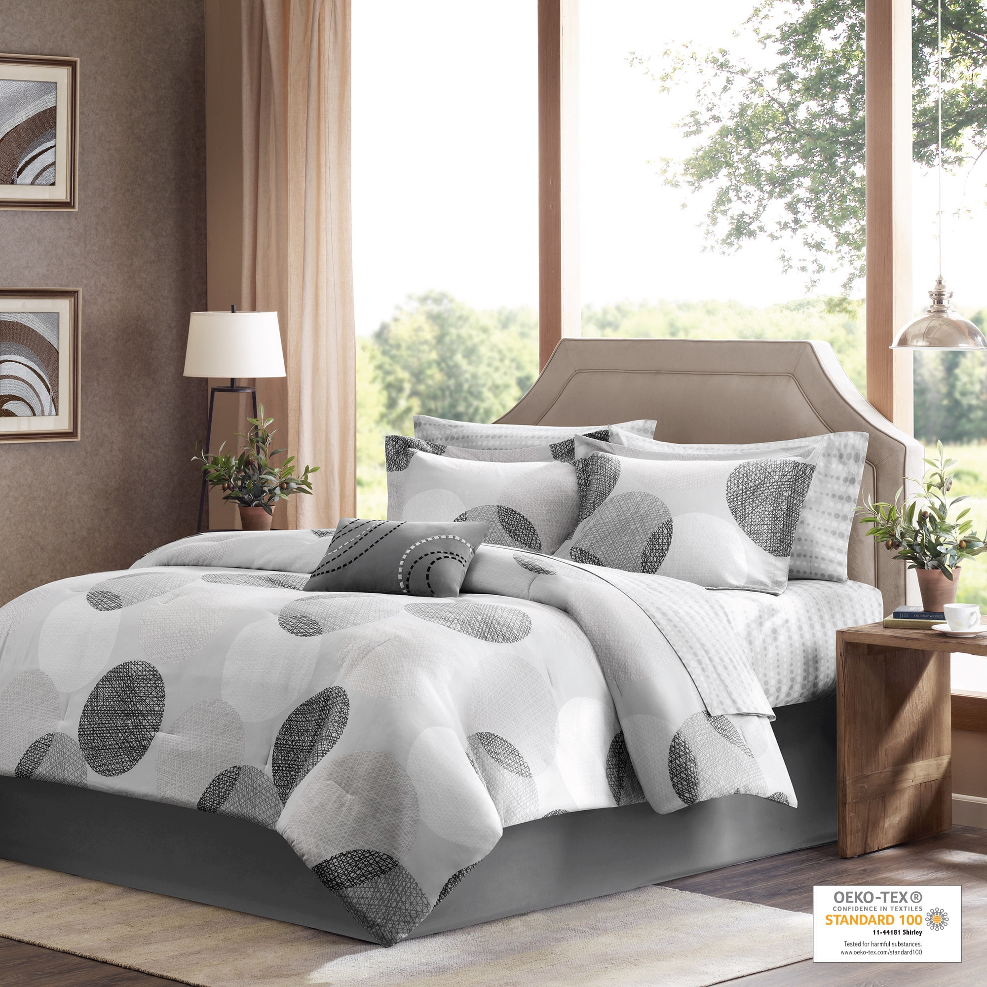 Gray Twin Microfiber 7-Piece Comforter Set with Geometric Pattern