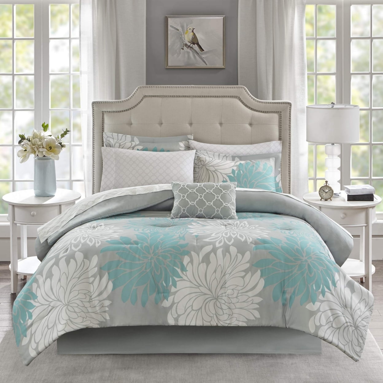 Twin Gray Microfiber 7-Piece Comforter and Sheet Set