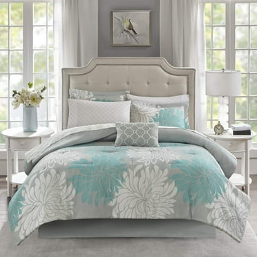 Home Essence Calla 7-Piece Aqua Comforter Set with 100% Cotton Bed Sheet, Twin