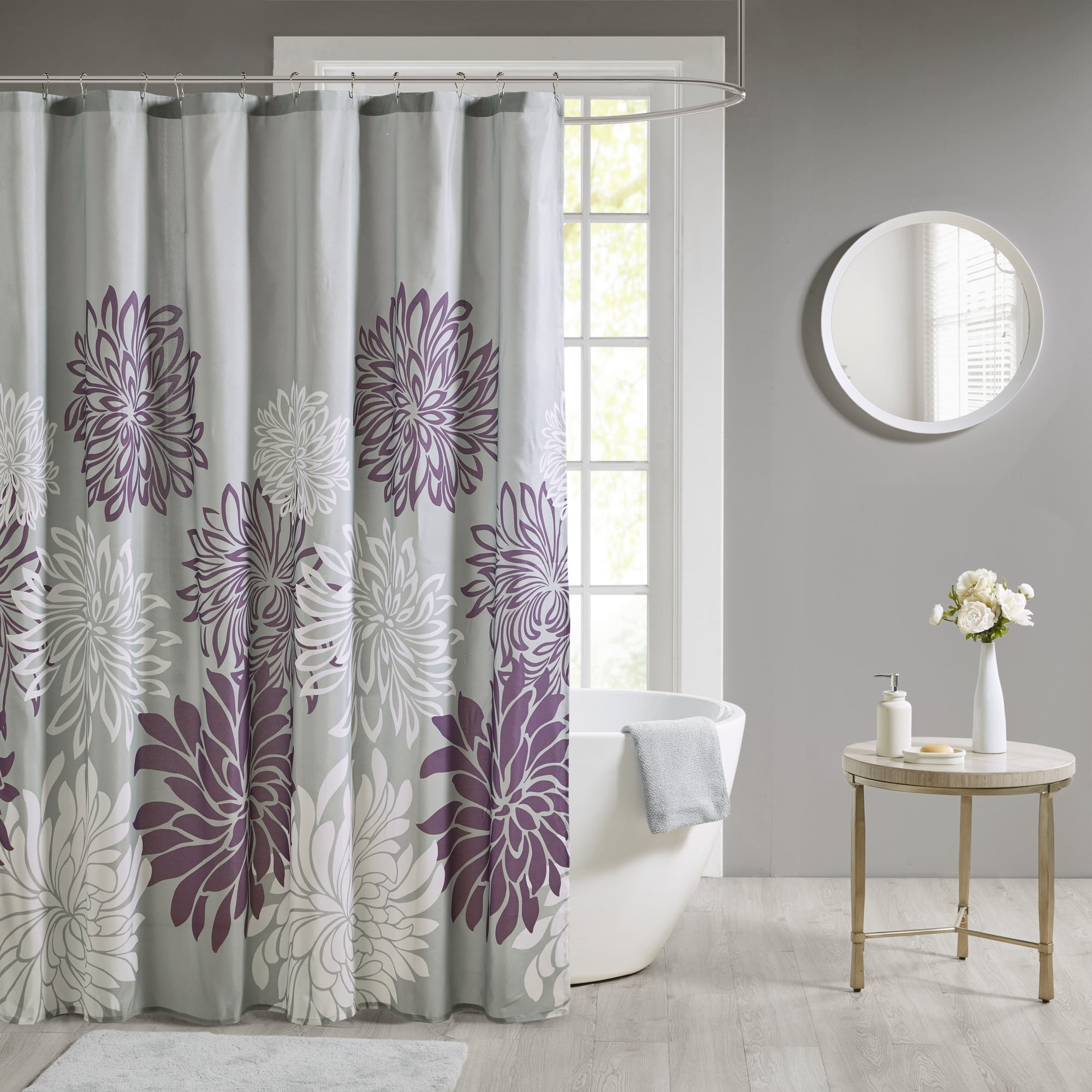 Caldwell Purple Floral Print Microfiber Shower Curtain